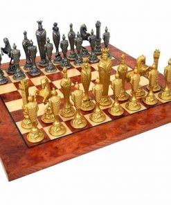 Schachensemble "Florentiner Renaissance" Schachbrett aus Ulmen- und Bruyèreholz & Schachfiguren aus Metall