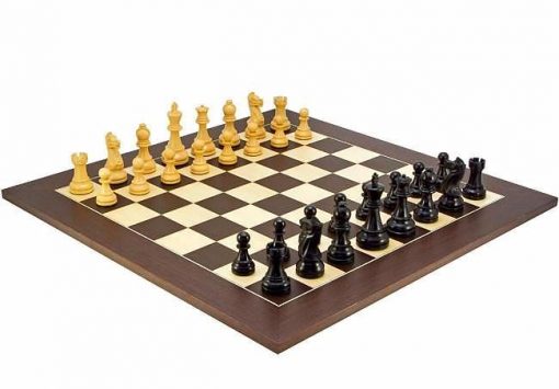Schachensemble "Frankfurt Groß" Schachbrett aus Wengeholz & Schachfiguren aus Buchsbaumholz