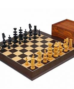 Schachensemble "Französische Regentschaft" Schachbrett aus Wengeholz & Schachfiguren aus ebonisiertem Buchsbaumholz