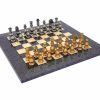 Schachensemble "Französischer Stil II" Schachbrett aus Ahorn Grau & Schachfiguren aus Messing Massiv