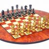 Schachensemble "Französischer Stil" Rundes Schachbrett aus Bruyère- und Ulmenholz  & Schachfiguren aus Messing Massiv