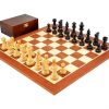 Schachensemble "French Knight Black" Schachbrett aus Mahagoni und Ahorn