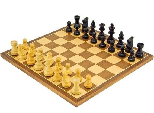 Schachensemble "French" Schachbrett aus Ahorn-und Nussbaumholz & Spielfiguren aus ebonisiertem Buchsbaumholz