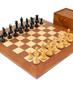 Schachensemble "Herrscher III" Schachbrett aus Nussbaum- und Ahornholz & Schachfiguren aus Ebenholz