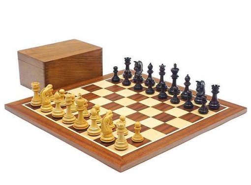 Schachensemble "Imperial" Schachbrett aus Mahagoni- und Ahornholz & Schachfiguren aus Rosenholz