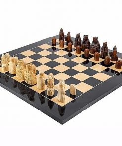Schachensemble "Isle of Lewis" Schachbrett aus Massivholz Lackiert & Schachfiguren aus Kunstharz