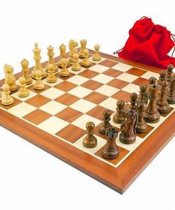 Schachensemble "Jacob Knight" Schachbrett aus Ahorn- und Mahagoniholz