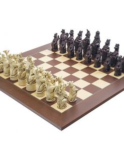 Schachensemble "Königliche Wappentiere" Schachbrett aus Rosen- und Ahornholz & Schachfiguren aus Kunstharz