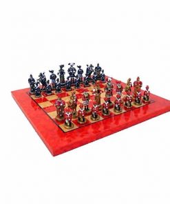 Schachensemble "Landsknechte" Schachbrett aus Ahornholz & Schachfiguren aus Metall Massiv Handbemalt