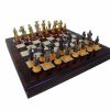 Schachensemble "Landsknechte" Schachbrett aus Nussbaum- und Ahornholz & Schachfiguren aus Metall und Holz Massiv