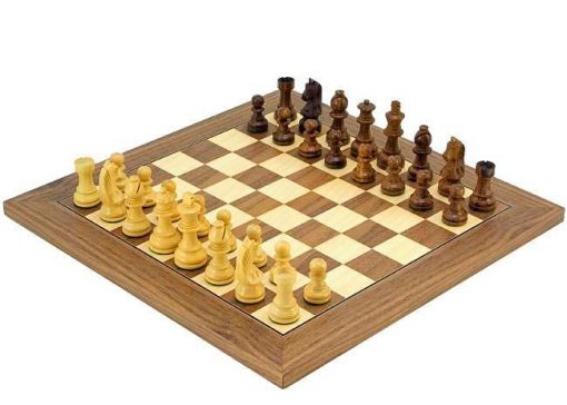 Schachensemble "Luxus" Schachbrett aus Ahorn- und Nussbaumholz & Schachfiguren aus Rosenholz und Buchsbaum