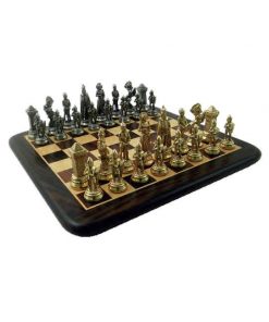 Schachensemble "Maria Stuart" Schachbrett aus Rosen- und Ahornholz & Schachfiguren aus Metall Massiv
