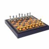 Schachensemble "Mignon Blumen II" Schachbrett aus Kunstleder mit integriertem Aufbewahrungsfach & Schachfiguren aus Messing Massiv