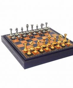 Schachensemble "Mignon Blumen II" Schachbrett aus Kunstleder mit integriertem Aufbewahrungsfach & Schachfiguren aus Messing Massiv