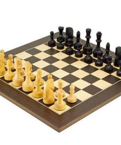 Schachensemble "Modern" Schachbrett aus Ahorn- und Wengeholz & Spielfiguren aus ebonisiertem Buchsbaumholz