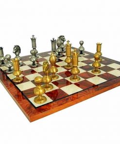 Schachensemble "Modernes Riesenschach Spitzenqualität" Schachbrett aus Ulmen- und Bruyèreholz & Schachfiguren aus Messing Massiv