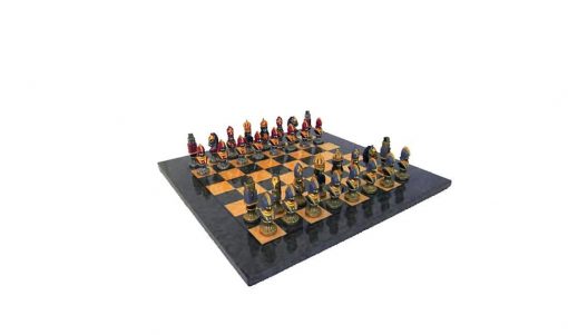 Schachensemble "Moncada III" Schachbrett aus Ahornholz & Schachfiguren aus Metall Massiv Handbemalt