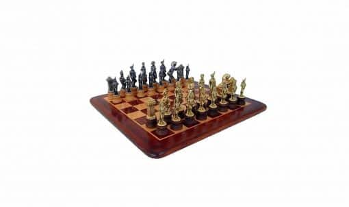 Schachensemble "Napoleon II" Schachbrett aus Rosen- und Ahornholz & Schachfiguren aus Metall Massiv