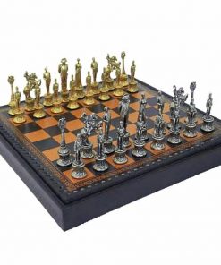Schachensemble "Napoleon" Schachbrett aus Kunstleder & Schachfiguren aus Metall Massiv