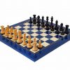 Schachensemble "Oxford Schwarz/Blau" Schachbrett aus Ahorn Blau und Schachfiguren aus Buchsbaumholz