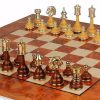 Schachensemble "Persien Luxusausführung" Schachbrett aus Ulmen- und Ahornholz & Schachfiguren aus Holz und Messing Massiv Gold-/Silberbeschichtung