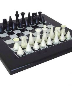 Schachensemble "Pyramide Modern Schwarz" Schachbrett aus Massivholz Lackiert Schwarz & Schachfiguren aus Massivholz Lackiert Schwarz/Weiß
