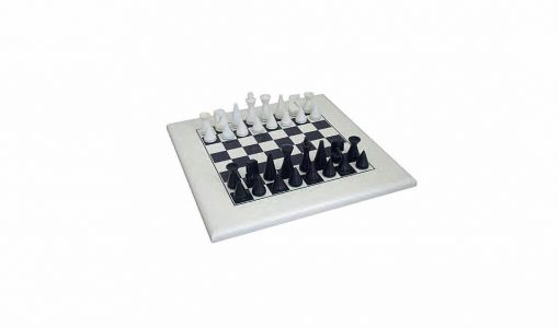 Schachensemble "Pyramide Modern Weiß" Schachbrett aus Holz Massiv Lackiert Weiß & Schachfiguren aus Holz lackiert Schwarz/Weiß