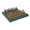 Schachensemble "Römer gegen Barbaren Farbe" Schachbrett aus Kunstleder & Schachfiguren aus Metall Massiv Handbemalt