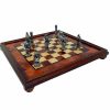 Schachensemble "Römische Büsten" Schachbrett aus Bruyère- und Ulmenholz & Schachfiguren aus Metall Massiv
