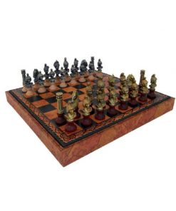 Schachensemble "Römische Büsten" Schachbrett aus Kunstleder & Schachfiguren aus Holz und Metall Massiv