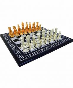 Schachensemble "Römisches Reich II" Griechisches Schachbrett aus Holz Massiv & Schachfiguren aus Metall Gold-/Silberbeschichtung