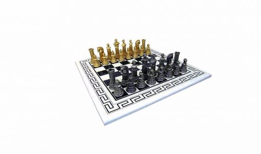 Schachensemble "Römisches Reich III" Griechisches Schachbrett aus Holz Massiv Weiß & Schachfiguren aus Metall Massiv