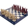 Schachensemble "Römisches Reich IV" Schachbrett aus Ahornholz Blau und römische Schachfiguren