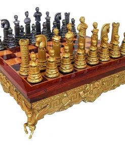 Schachensemble "Römisches Reich" Schachbrett aus Metall und Holz & Schachfiguren aus Metall Massiv