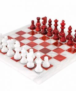 Schachensemble "Rot und Weiß" Schachbrett und Schachfiguren aus Marmot Antik