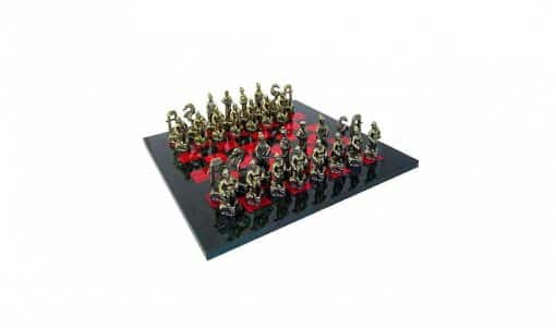 Schachensemble "Samurai" Schachbrett aus Bruyèreholz Bemalt & Schachfiguren aus Metall Massiv