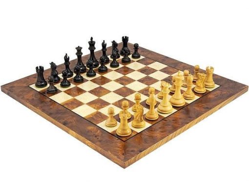 Schachensemble "Sizilianer II" Schachbrett aus Bruyère- und Ulmenholz Seidenmatte Lackierung & Schachfiguren aus Rosenholz