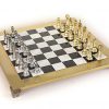 Schachensemble "Staunton Design II" Große Schachfiguren aus Metall Gold/Silber und Schachbrett Gold