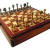 Schachensemble "Staunton" Schachbrett aus Rosenholz mit integriertem Aufbewahrungsfach & Schachfiguren aus Messing