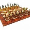 Schachensemble "Staunton XL II" Schachbrett aus Ulmen- und Bruyèreholz Lackiert & Schachfiguren aus Holz und Messing