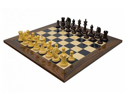 Schachensemble "Stretford" Schachbrett aus Rosen- und Ahornholz & Schachfiguren aus Rosenholz