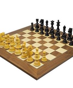 Schachensemble "Sun Tzu" Schachbrett aus Nussbaum- und Ahornholz & Schachfiguren aus Holz Ebenholz und Elfenbein