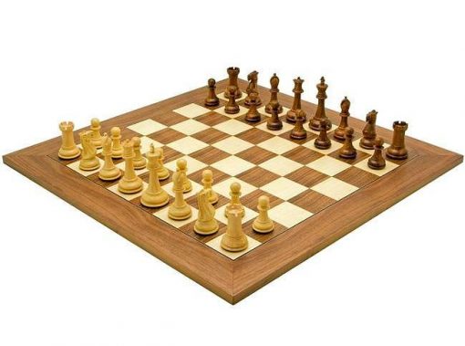 Schachensemble "Victoria II" Schachbrett aus Nussbaum- und Ahornholz & Schachfiguren aus Rosenholz