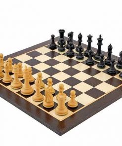 Schachensemble "Victoria" Schachbrett aus Wenge- und Birkenholz und Schachfiguren aus Buchsbaumholz
