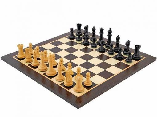 Schachensemble "Victoria" Schachbrett aus Wenge- und Birkenholz und Schachfiguren aus Buchsbaumholz