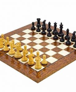 Schachensemble "Windsor Cocoa Burl" Schachbrett und Schachfiguren aus Ahorn-