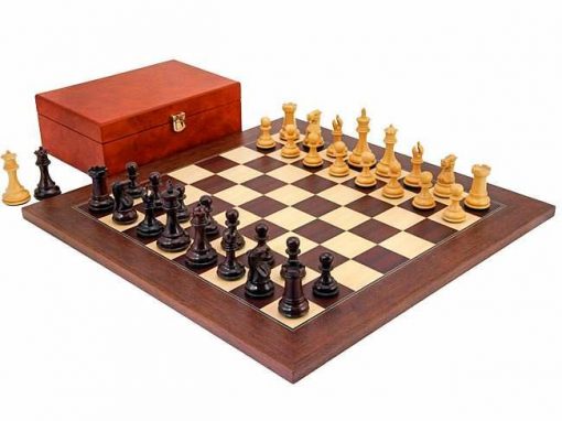 Schachensemble "Windsor Montgoy" Schachbrett und Schachfiguren aus Rosenholz und Palisanderwurzelholz