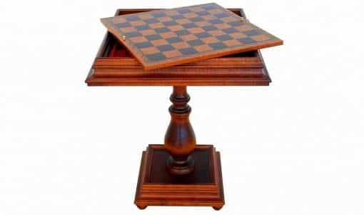 Schachtisch "Lounge" Schachbrett und Aufbewahrungsfach aus Holz  und Kunstleder
