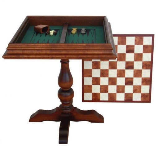 Schachtisch "Zwei-in-einem" Schachbrett und Backgammonbrett aus Bruyèrewurzelholz